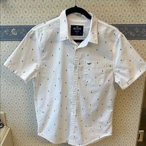 Hollister White Patterned Men's Button Down Shirt